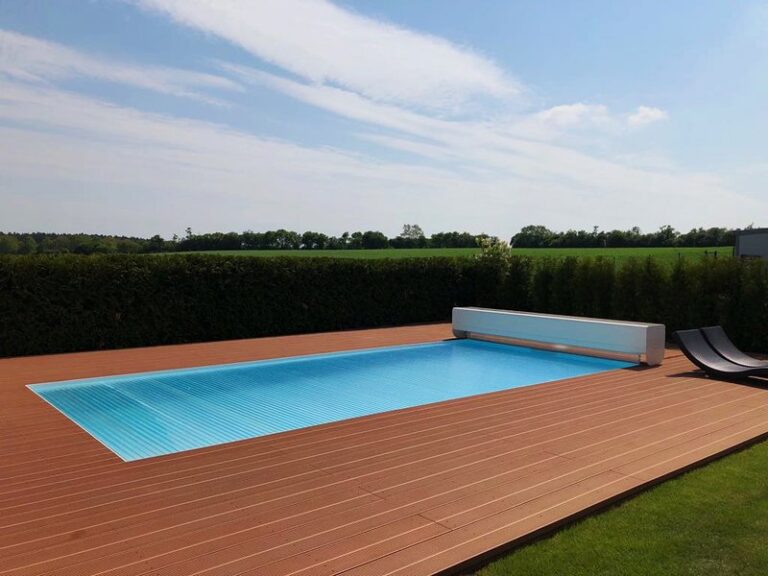 Retro top witte zwembadafdekking Duitsland PC glashelder 60 mm Swim Safe